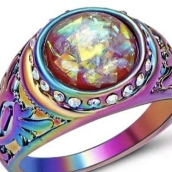 *Sale* New Fire Red Orange Opal Rainbow Hematite Ring. - Picture 5 of 8